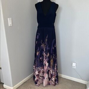 Elegant Navy and Floral Maxi Dress